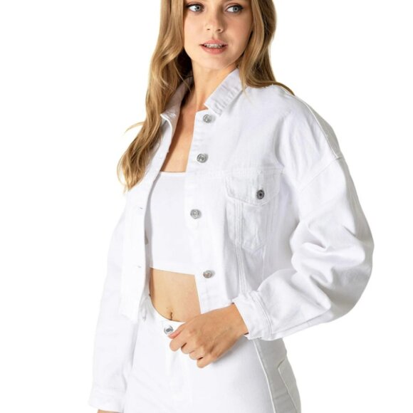 Love Tree, Distressed White Cropped Jean Jacket, Size Small - Picture 2 of 6